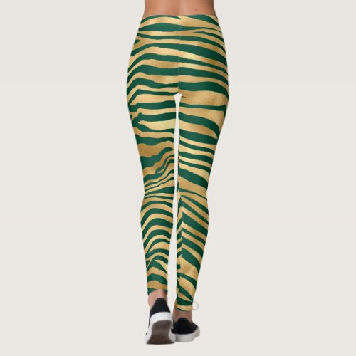 Emerald Green and Gold ZebraTiger Striped Legging