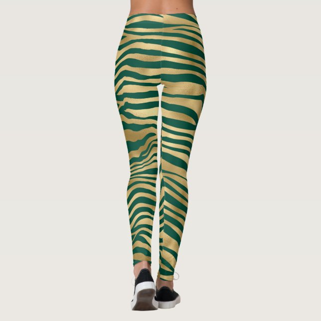Emerald Green and Gold Zebra/Tiger Striped Legging (Back)