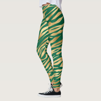 Emerald Green and Gold Zebra/Tiger Striped Legging