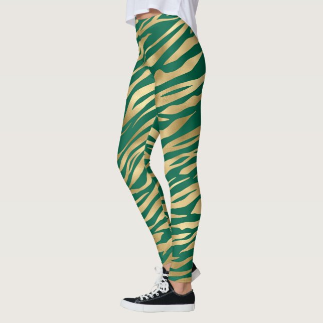 Emerald Green and Gold Zebra/Tiger Striped Legging (Left)