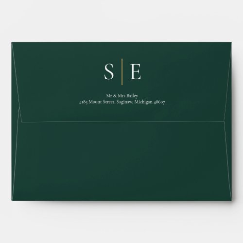 Emerald Green And Green Monogram Return Address Envelope