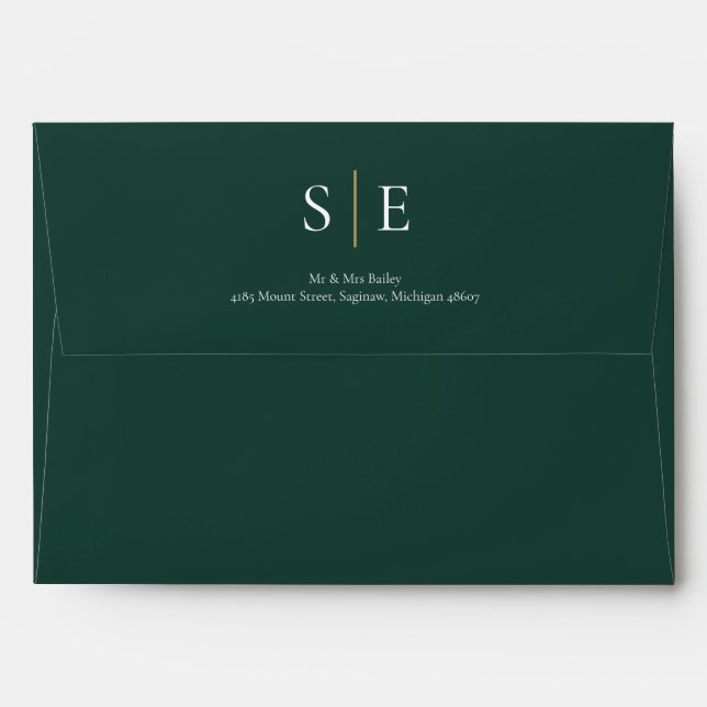 Emerald Green And Green Monogram Return Address Envelope (Back (Top Flap))