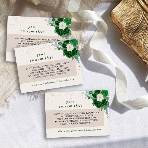 Emerald Green and Ivory Rose Custom Details Enclosure Card