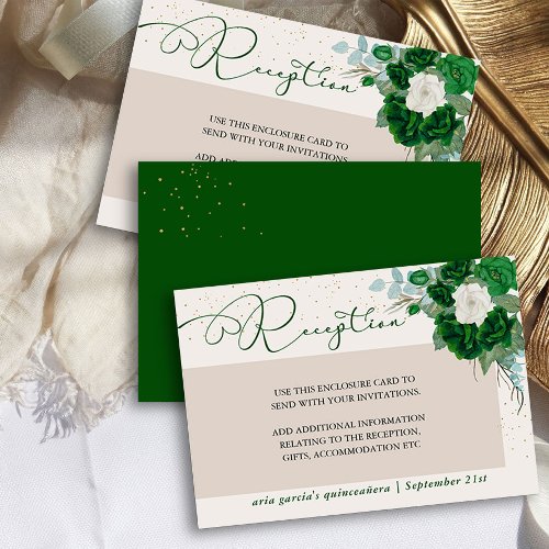 Emerald Green and Ivory Rose Reception Enclosure Card