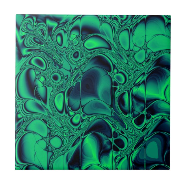Emerald Green and Palatinate Blue Abstract Marble Ceramic Tile (Front)