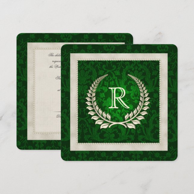 Emerald Green and Pearls wedding vow renewal Invitation (Front/Back)