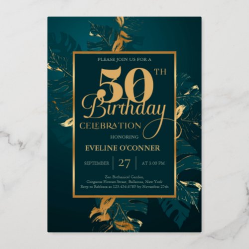 Emerald green and real gold foil 50th birthday foi foil invitation