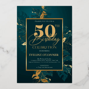 Emerald green and real gold foil 50th birthday invitation