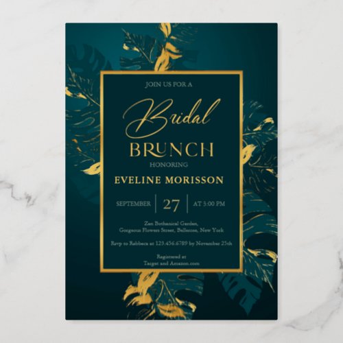 Emerald green and real gold foil bridal brunch foil invitation
