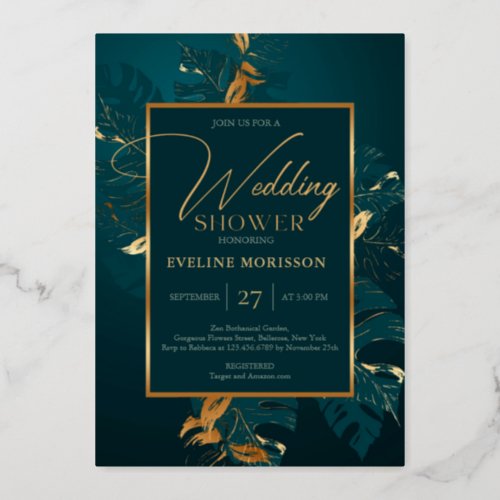 Emerald green and real gold foil wedding shower foil invitation