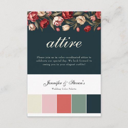 Emerald Green and Red Tulip Wedding Attire Enclosure Card