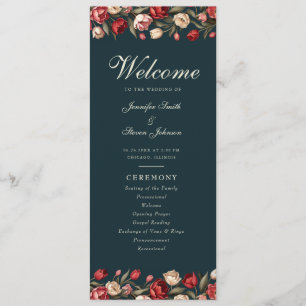 Emerald Green and Red Tulip Wedding Program