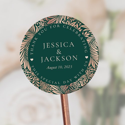 Emerald Green and Rose Gold Thank You Classic Round Sticker