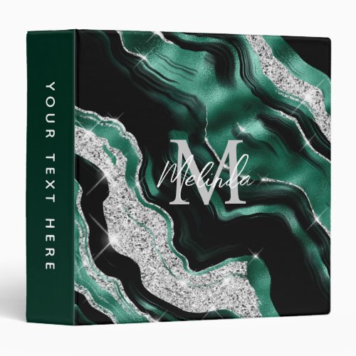 Emerald Green and Silver Abstract Agate 3 Ring Binder