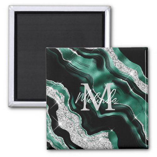 Emerald Green and Silver Abstract Agate Magnet