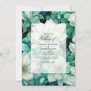 Emerald Green and Silver Floral Wedding Invitation