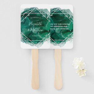 Emerald Green and Silver Geometric Glitter Wedding Hand Fan
