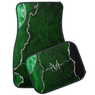 Emerald Green and silver Monogram Script Car Floor Mat
