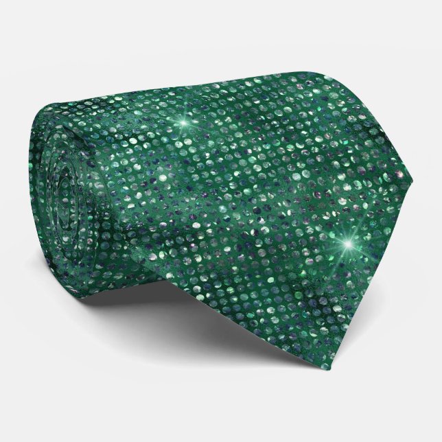 Emerald Green and Silver Sparkles  Neck Tie (Rolled)