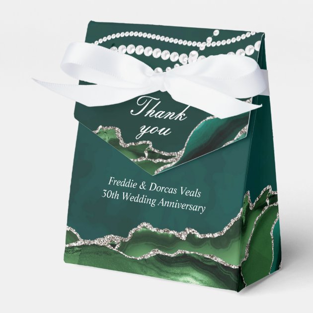 Emerald Green and Silver with Pearls Favor Box | Zazzle