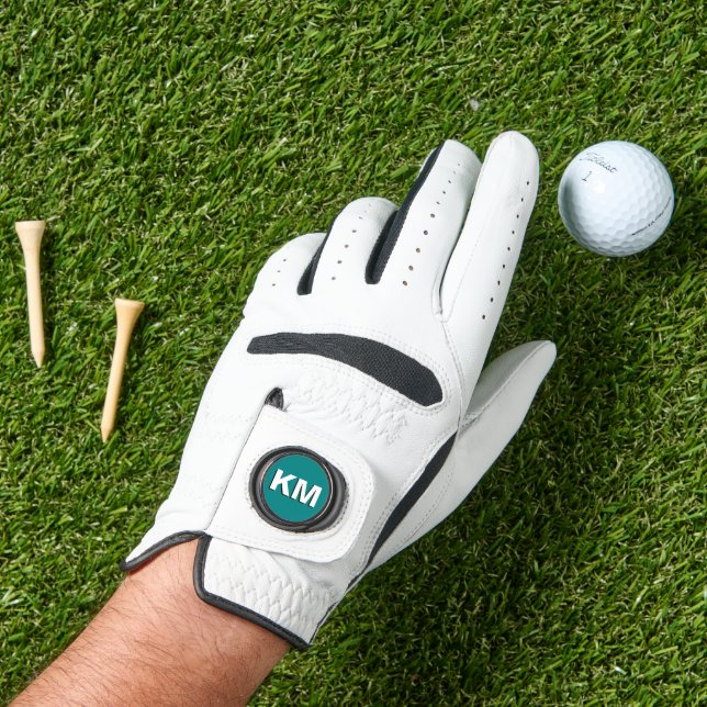 Emerald Green and White 3D  Modern Initial Golf Glove (Grass)