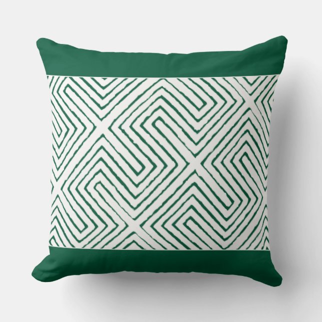 Emerald Green and White African Mud Cloth pattern Throw Pillow (Front)