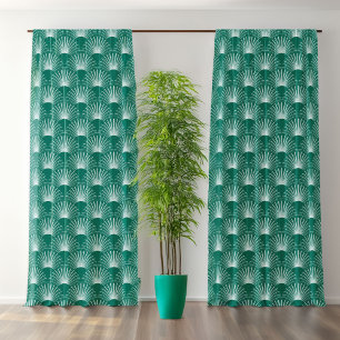 Emerald Green and White Art Deco Pattern Blackout Curtains