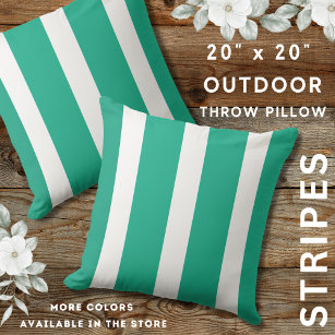Emerald Green And White Bold Stripe  Outdoor Pillow