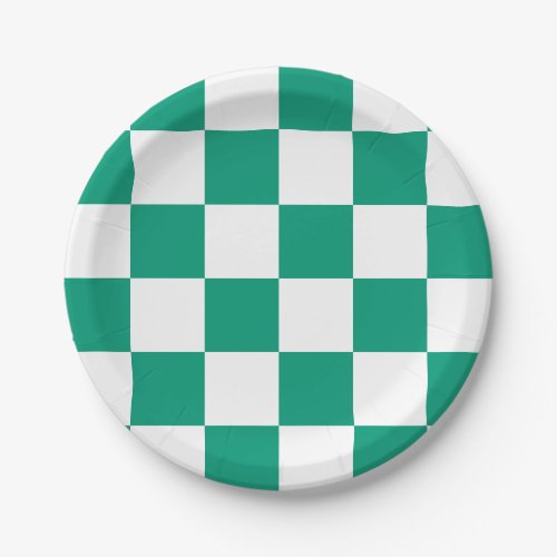 Emerald Green and White Checkered Paper Plates