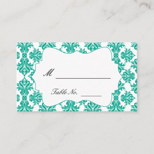 Emerald Green and White Damask Wedding Place Cards Business Card Templates