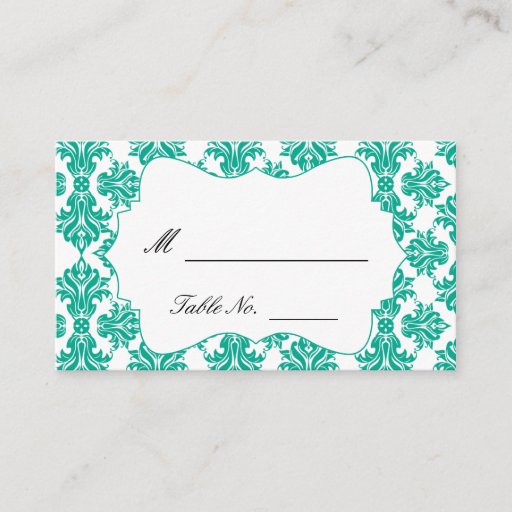 Customizable Emerald Green and White Damask Wedding Place Cards Business Card Templates