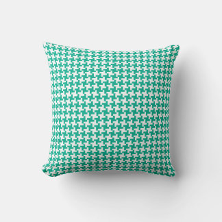 Emerald Green and White Dogtooth Pattern Throw Pillow