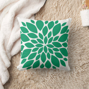 Emerald Green and White Floral Burst Throw Pillow