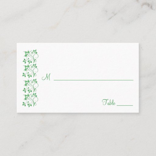 Customizable Emerald Green and White Floral Placecards Business Card