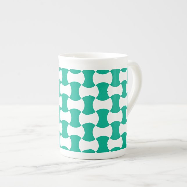 Emerald Green and White Geometric Pattern Bone China Mug (Front Right)