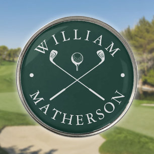 Emerald Green And White Golf Clubs Custom Name Ball Marker