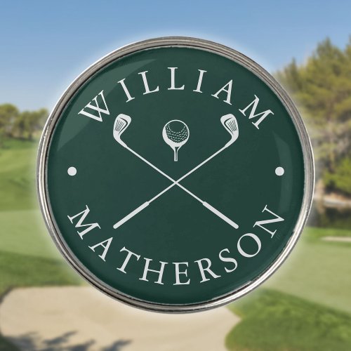Emerald Green And White Golf Clubs Custom Name Golf Ball Marker