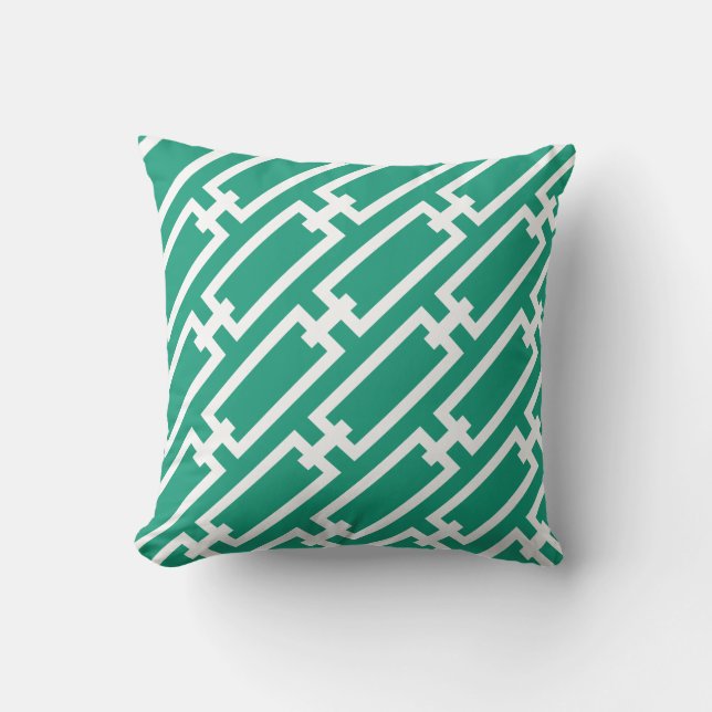 Emerald Green and White Links Pattern Throw Pillow (Front)