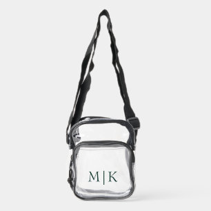 Emerald Green and White Modern Monogram Clear Crossbody Bag