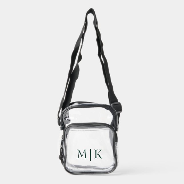 Emerald Green and White | Modern Monogram Clear Crossbody Bag (Front)
