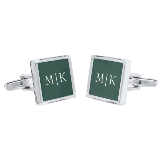 Emerald Green and White | Modern Monogram Cufflinks (Angled)
