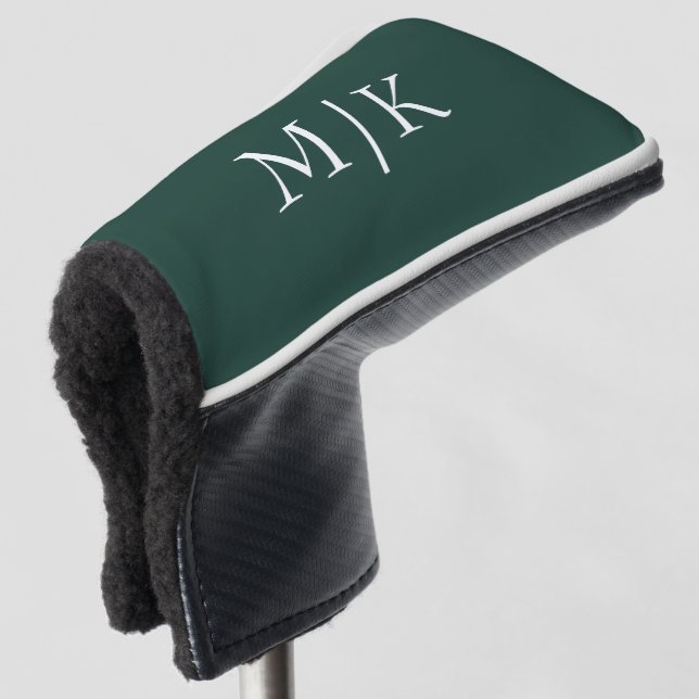 Emerald Green and White | Modern Monogram Golf Head Cover (3/4 Front)