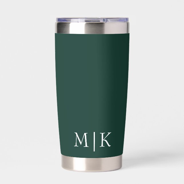 Emerald Green and White | Modern Monogram Insulated Tumbler (Front)