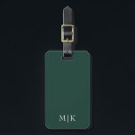 Emerald Green and White | Modern Monogram Luggage Tag<br><div class="desc">This modern luggage tag design features a Emerald Green background, with your initials in bold white text for a look that is simple and stylish, yet professional.</div>