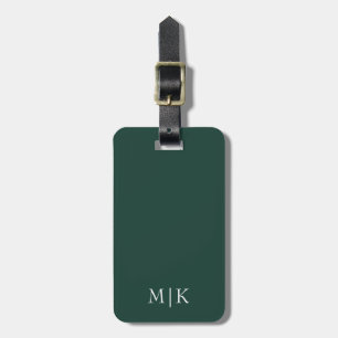 Emerald Green and White   Modern Monogram Luggage Tag