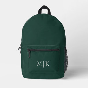 Emerald Green and White   Modern Monogram Printed Backpack