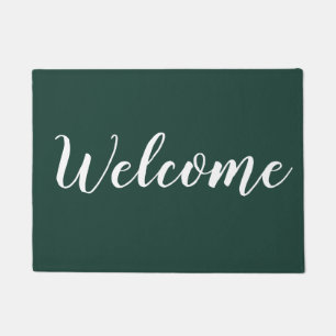 Emerald Green And White Modern Outdoor Welcome Doormat