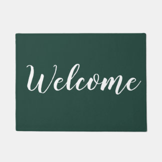 Emerald Green And White Modern Outdoor Welcome Doormat