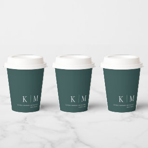 Emerald Green and White-Monogram- Paper Cups