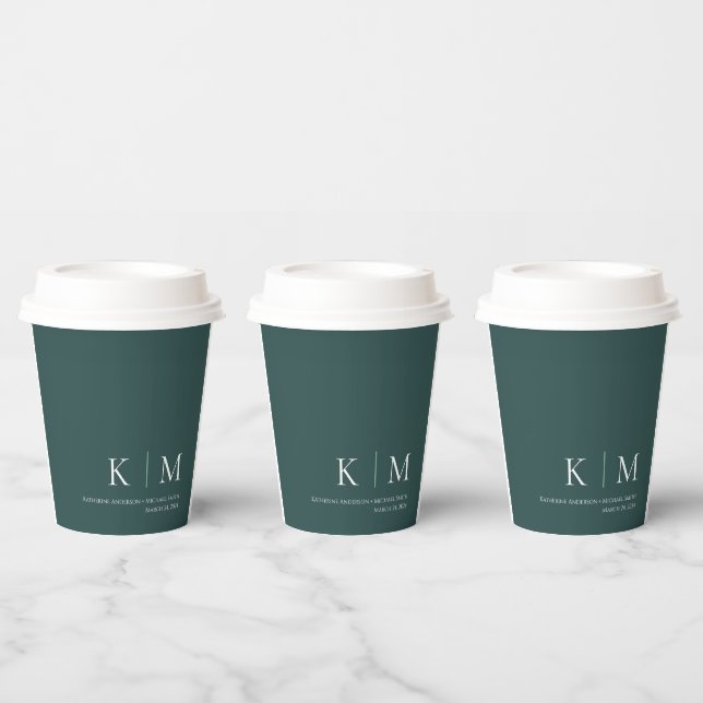 Emerald Green and White-Monogram- Paper Cups (Multi)